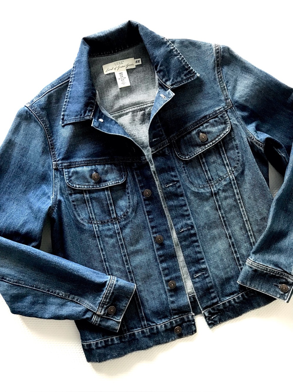 EUC H&M Vintage Wash Blue Denim Trucker Jacket Medium